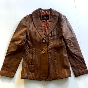 Wilsons House of Suede&Leather Vintage Jacket Saddle Brown buttonfrnt pockts sz8